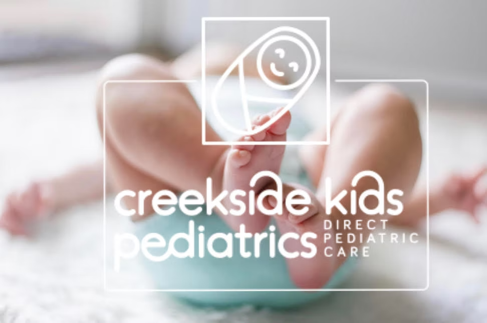 Creekside Kids Pediatrics — direct pediatric care brand mark over a newborn's feet